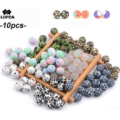 LOFCA 10pcs Tie dye leopard Terrazzo Dalmatian camo Silicone Loose Beads Teething Beads DIY Chewable Colorful Teething