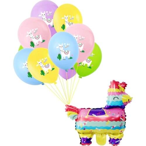 11pcs/lot Mini Alpaca Farm Animal Birthday Party Decoration Set Cute Aluminum Film Latex Balloon Kid Baby Early Education Ballon