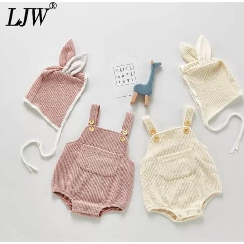 2021 spring and autumn baby girl infant sling romper baby girl one-piece suit + cute animal ears lace hat romper suit