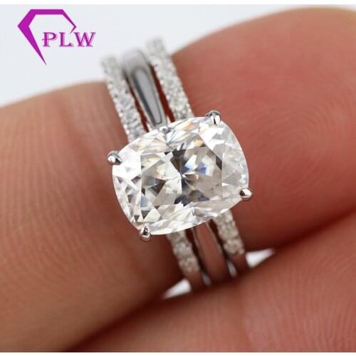 3Ct Long Cushion Moissanite Luxury Engagement Ring Wedding Sets 14K White Gold Fn