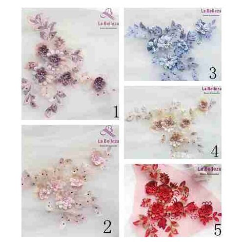 5 pieces applique patch mixed color with 3D flowers embroidery patch wedding dress Accessories