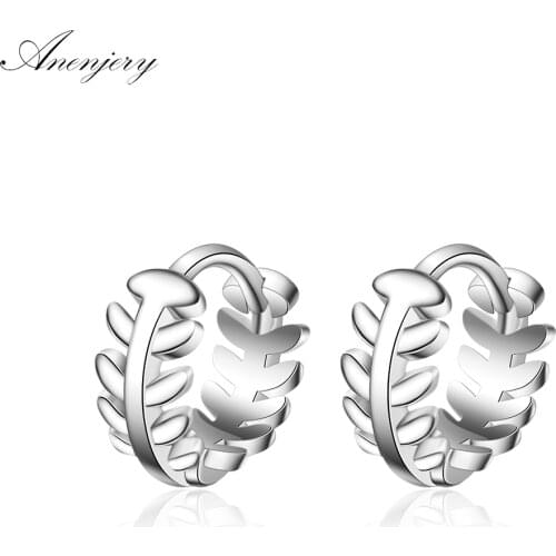 ANENJERY 925 Sterling Silver New Trendy Leaf Earrings For Women Two Colors Earrings oorbellen pendientes S-E771