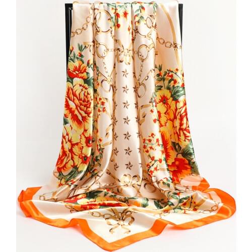 Print Satin Silk Square Scarf Women Hijab Bandana Headband Female Hair Tie Band Muslim Shawls Bag Wrap Turban Foulard 90*90cm