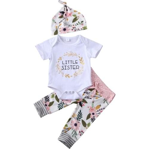 Free shipping Big or Little Sister Matching Clothes Baby Girls pullover Tops Bodysuit Pants skirts 3pc cotton Floral Outfits