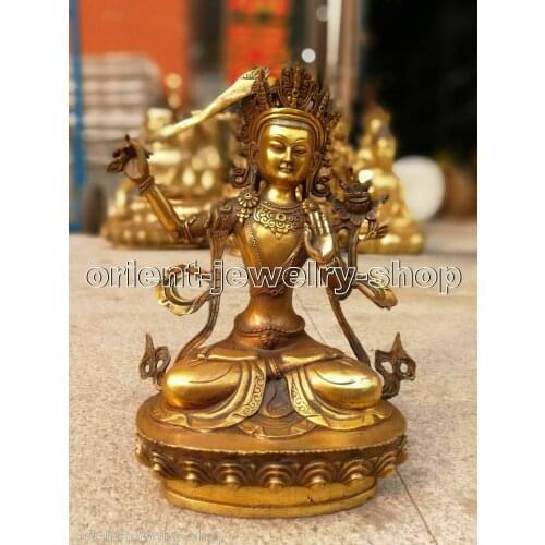 11inch Manjushri buddhist Ancient Bronze gilding Buddha Old Statue