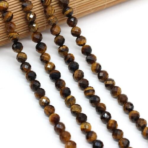 Natural Stone Beads Round Shape Faceted Tiger Eye Stone Loose Spacer Beaded For Jewelry Making DIY Bracelet Necklace Accessories