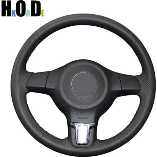 Black Genuine leather Handsewing Car Steering Wheel Covers Wrap for Volkswagen Polo MK5 2010 2011 2012 2013 VW Golf 6 Mk6