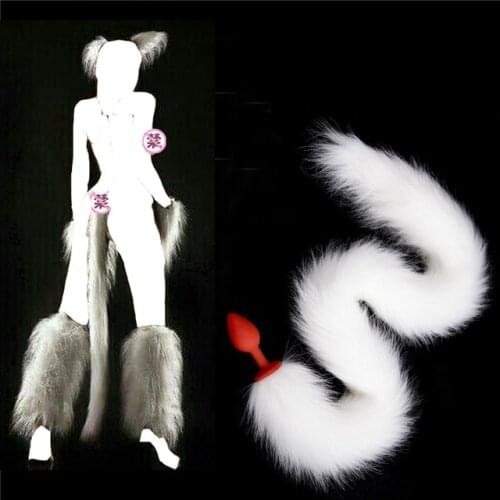 Fetish Adult Sex Toys 85cm Long White Fox Tail Sexy Anal Plug Faux Fox Tail Silicone Butt Plug Dildo Adult Sex Produts Sex Shop