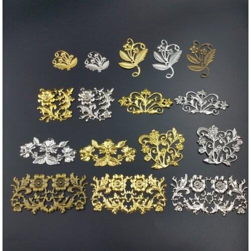 Filigree Metal flower Branch Slice Charms Setting Jewelry DIY Components Crafts decorations Packing box cosplay Accessories