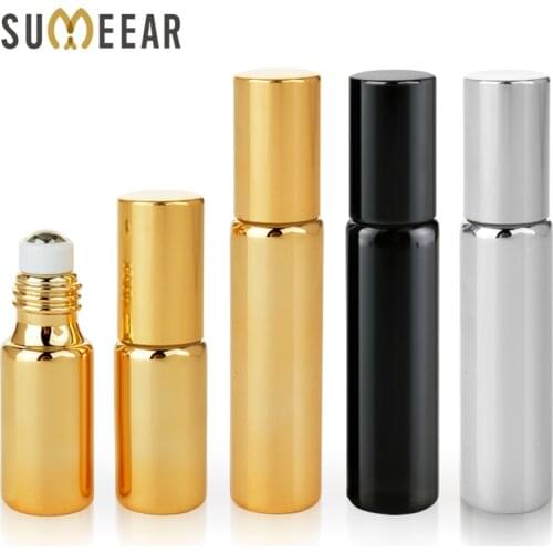 5ml 10ml UV Glass Perfume Bottle mini Refillable Perfume Bottle With Roll On Empty Essential Oil Vial For Traveler 50Pieces/Lot