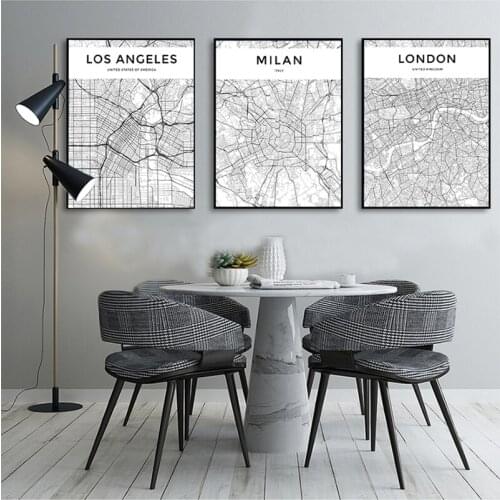 Custom Black and White World City Map London Paris New York Posters Rome City Map Prints Wall Art Canvas Painting