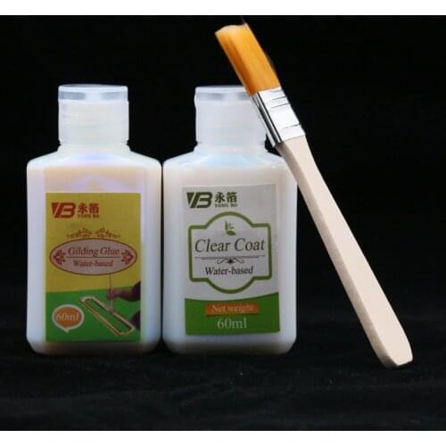60mlGilding Glue Gold Foil Sheets for Arts Craft Paper Powder Home Decoration Gold Leaf 60ml Water-based Glue& Varnish&Brush
