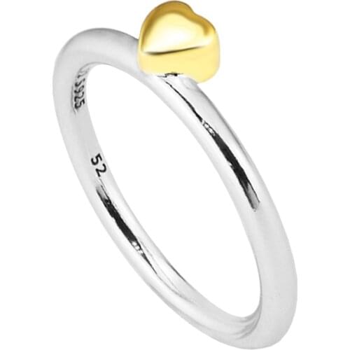 Puzzle Heart Rings with 14K Real Gold 100% Authentic 925 Sterling-Silver-Jewelry Free Shipping