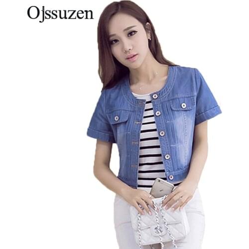 Fashion Ladies Summer Denim Jacket Plus Size Short Sleeve Jacket Women Jeans Coat Outwear 3XL Slim Cropped Jacket Female