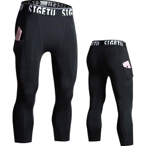 Tights Mens High Elastic Breathable Quick-drying Cropped Pants Gym Training Yoga Pants Sports Leggings Black Athleisure Men