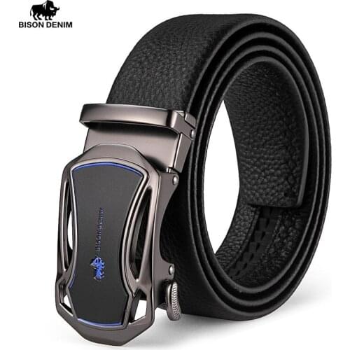 BISON DENIM Men Genuine Leather Belts Automatic Buckle Belts for Men Brand Luxury High Quality Business Strap for Male N71653
