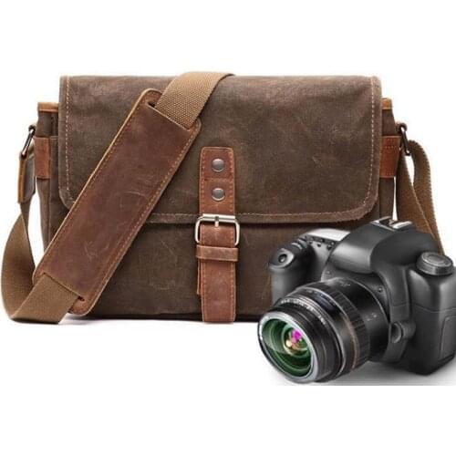 Mens Vintage Oil Wax Canvas Leather Shoulder Bags Shockproof DSLR Camera Bag Wearproof Waterproof Canvas Crossbody Bags Russian