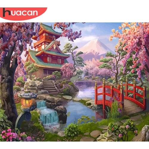 HUACAN Paint By Number House Oil Painting Wall Art Gift DIY Picture By Numbers Bridge Acrylic Kits Home Decors