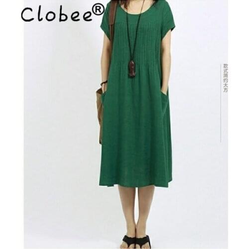 2020 New summer dress loose plus size Vintage Style Cotton Linen Fold women Dress Vestidos Robe