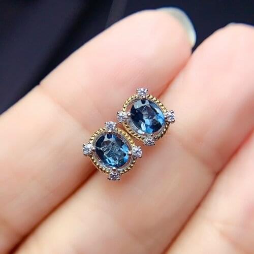 Original New Natural Blue Topaz Flower Earrings Simple and Elegant Retro Aristocratic Charm Ladies Earrings