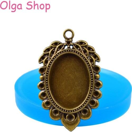 OYL098 46.7mm Mirror Frame Pendant Silicone Mold - Cameo Frame Mold Fondant, Cake Decorating Tools, Jewelry, Resin Polymer Clay