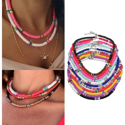 New Design Bohemian Rainbow Heshi Choker Women Necklace Handmade Multi Strand African Style Bead Beach Necklace Summer Jewelry