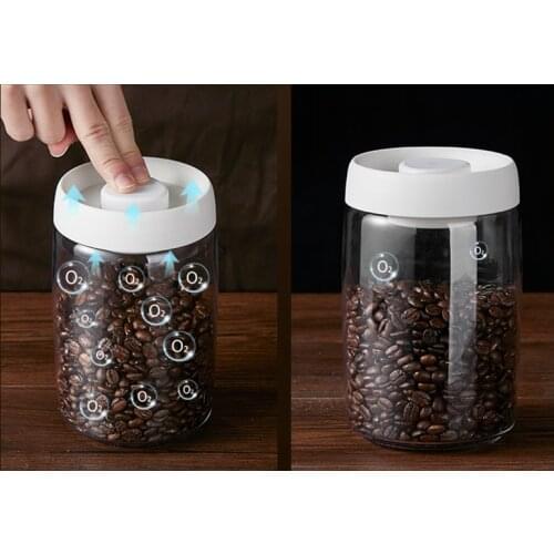 Food Coffee Beans Storage Bottles & Jars with Cover Plastic Vacuum Sealed Tank Storage Press Exhaust Storage Glass Box