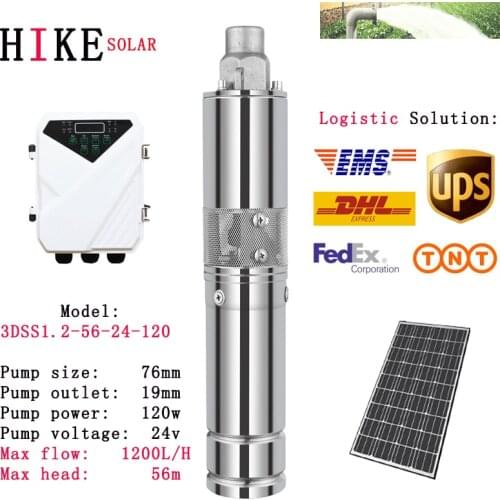 Hike solar equipment 24V 3 inch dc mini dc brushless solar water pump submersible model: 3DSS1.2-56-24-120