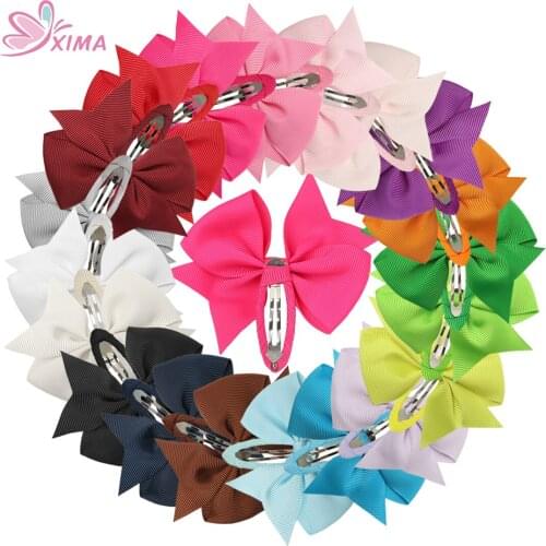 XIMA 20pcs/lot 3''High Quality Grosgrain Ribbon Hair Bow With BB Clip Solid Bow Hairpins for Girls Hair Accessories