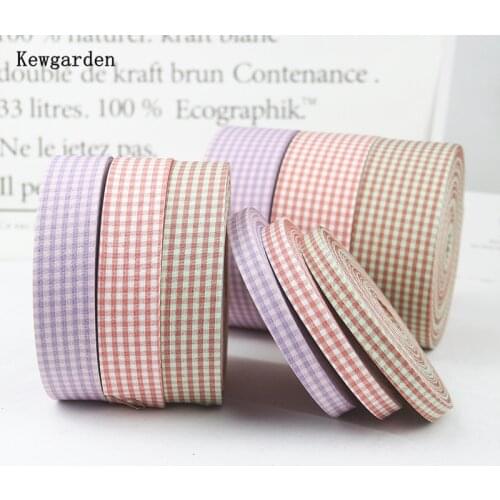 Kewgarden Plaid Fabric Layering Cloth Ribbons 1.5" 1" 3/8" 10mm 25mm 38mm Handmade Tape DIY Hair Bow tie Accessories 10 Yards