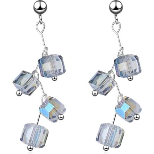 KOFSAC Charm Crystal Jewelry Popular 925 Silver Earrings For Women Anniversary Geometric Wave Square Earring Female Holiday Gift
