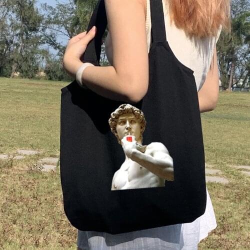 Michelangelo Oil Painting Shoulder Bags Harajuku Vintage Shopping Bag Foldable Korean Hip Hop Funny Canvas Women Bag Tote Lady