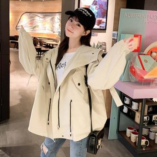 2020 Spring New Hooded Women Jacket Fashion Long sleeve Windbreaker Casual Tooling Outerwear Loose Ladies Jacket Tide 5XL G109