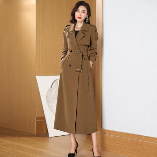 Womens Long Trench Coats 2021 New Autumn Winter Lapel Double Breasted Slim Windbreaker England Professional Ladies Long Coat