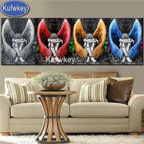 100% Square Diy diamond painting Angel Wing girl,5d diamond mosaic cross stitch kits,Gray Fairy Wings Skull,diamond embroidery