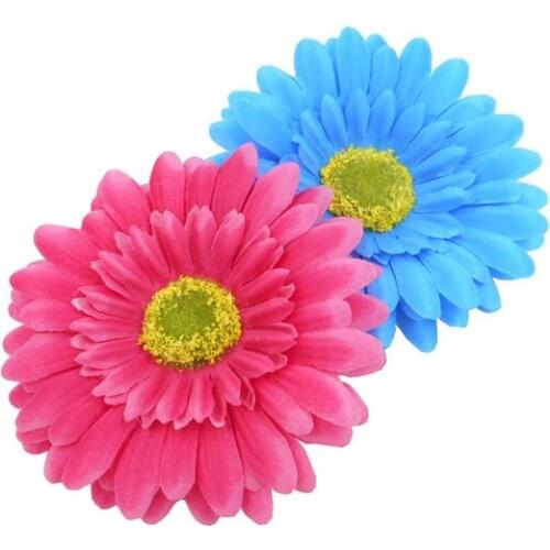 2pcs Hawaiian Hair Flower Clips Blue Deep Pink Gerbera Fabric Floral Brooch Dance Headwear Women Head Accessories Photo Props