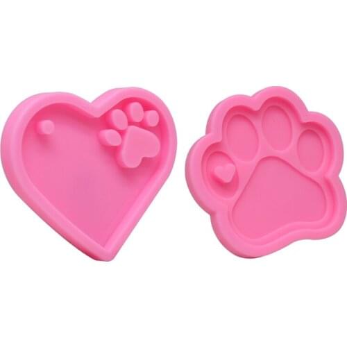 2 Pcs/Set Epoxy Resin Mold Love Bear Paw Keychain Casting Silicone Mould DIY Crafts Plaster Soap Jewelry Pendant Making