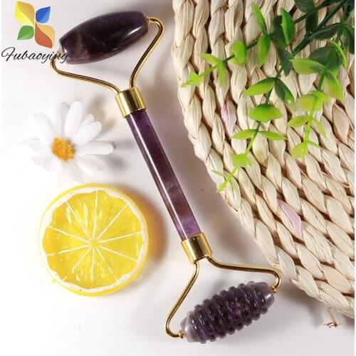 2021 Trendy Gift 1Pcs Natural Purple Amethys Stone Dentate Double Head Massage Roller For Facial Body Health Set Tool