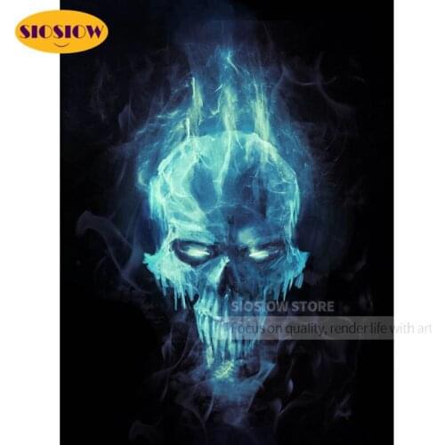 5d DIY Diamond Embroidery Cross Stitch Fire Skull Portrait Diamond Painting Full Set Halloween Manual Hobby Art Gifts Decor Room