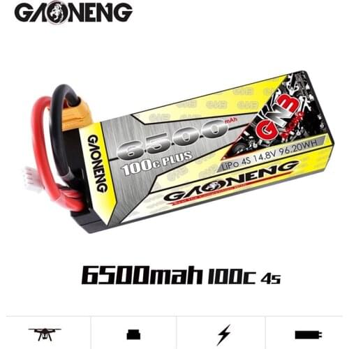 GNB 14.8V 6500mAh 4S 100C PLUS 5.0mm Bullet Hardcase Rechargeable Battery XT90/XT60/TPlug for 1:8 1/8 four drive off-road RC Car