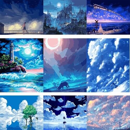 Anime Cartoon Scenery Diamond Painting 5D Diy Sky Meteor Landcape Rhinestone Embroidery Wall Poster for Bedroom Home Decoration