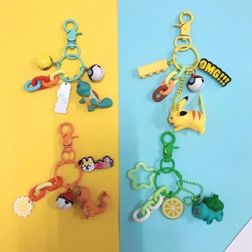 Cartoon Pokemon Figure Model Keychain Anime Figures Bikachu Squirtle Bulbasaur Charmander Creative Bag Pendant Decoration Gifts