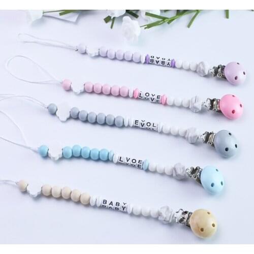 Pacifier Clip Chain Baby Infant Soothie Care Accessories Silicone Beads Prevent drop down Paci Holder Clips Teether Toy 0805-5