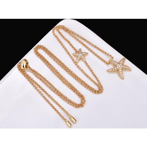 AAA Quality Sterling Silver Gold Necklace Clavicle Chain Fashion Micro Mosaic CZ Crystals Charm Star Pendant Necklace For Women