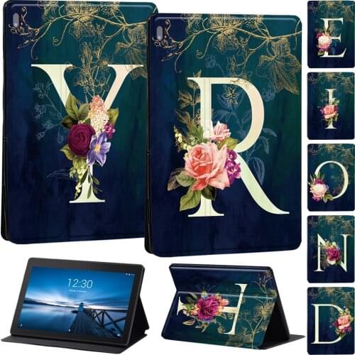 Case For Lenovo Tab M10 10.1 Inch /Tab E10 10.1 Inch Hard Initials name PU Leather Tablet Stand Shell Folio Cover + Free Stylus
