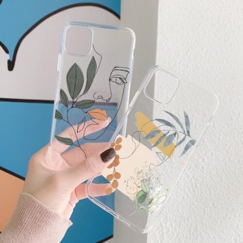 Art Line Painting Phone Case For iPhone 12 11 Pro Max X Xs Max XR 7Plus 6 6S 7 8 Plus 5 5S SE 2020 Silicone Retro Abstract Cover