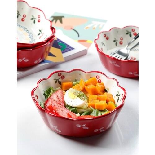 Cherry Lovely Single Pudding Bowl Baked Bowl Ceramic Small Salad Bowl Breakfast Cereal Oatmeal Bowl