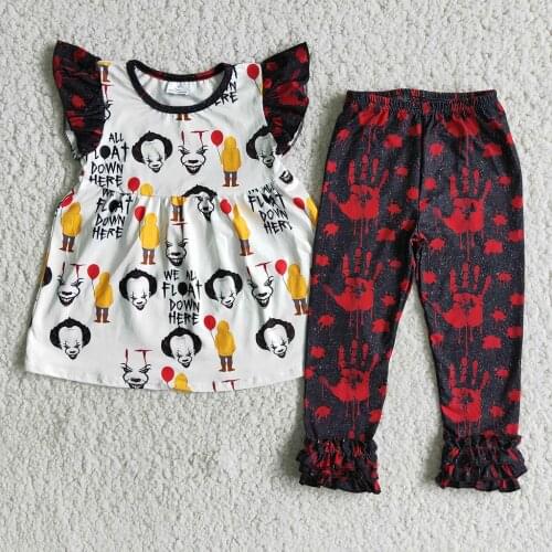 Newborn Infant Baby Girls Halloween Clothes Sets Short Sleeve T-shirt Top+Cartoon Pants Kids Outfits RTS