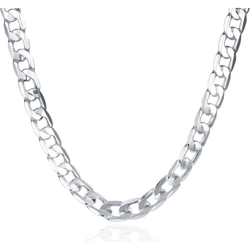 Silver 925 Men Women Long Chains Necklace 10mm Hip hop Vintage Fashion Wedding Luxury Jewelry Gift