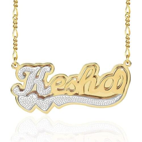Double Plate Personalized Name Necklace With Heart Two Tone Name Necklace Custom Letter Pendant Jewelry Gifts For Women Girls